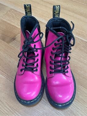 Dr. Martens Kids Hot Pink Lace-Up Combat Boots